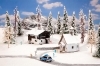 H0 - Horský set (2 budovy a stromy, s cencúľami a snehom)